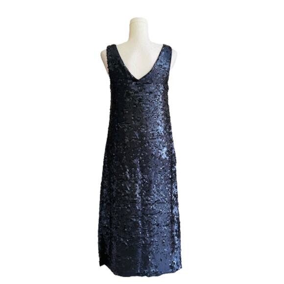K/Lab Dress Navy Blue Sequins V-Neck Sleeveless Party Midi Dress Size Small - Picture 4 of 12